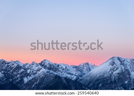 Beautiful sunset at mount Rangger Koepfl, Innsbruck, Tyrol, Austria
