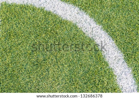 Soccer Field. Very Detailed Synthetic Grass Texture With Corner White Line