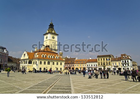 BRASOV, ROMANIA - MARCH 25: Council Town Square on March 25, 2012 in Brasov, Romania. It has been the place for annual markets since 1364 being visited by merchants from the country and abroad.