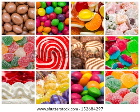 Delicious Sweets Background Collage With Candies, Cookies And Other Confectionery