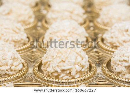 Box Of Candies With White Chocolate And Coconut