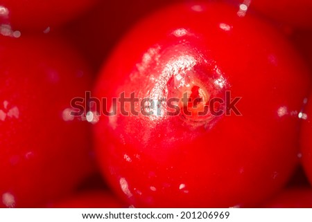 Colorful Display Of Red Cherries Close Up In Fruit Market