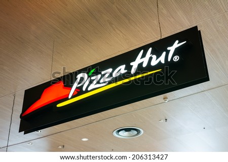 BUCHAREST, ROMANIA - JULY 20, 2014: Pizza Hut Restaurant Sign. Pizza Hut is one of the main pizza restaurants in Romania.