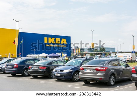 BUCHAREST, ROMANIA - JULY 20, 2014: IKEA Store is a Swedish company registered in the Netherlands that designs and sells ready-to-assemble furniture, appliances and home accessories.