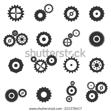 Gears And Cog Wheels Icons Set Vector Isolated On White Gears And Cog Wheels Icons Set Vector Isolated On White