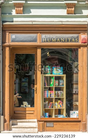 SIBIU, ROMANIA - AUGUST 21, 2014: Humanitas Library is an independent Romanian publishing house, founded on February 1, 1990 in Bucharest by the philosopher Gabriel Liiceanu.