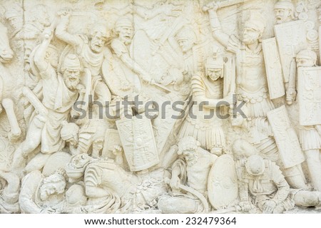Roman And Dacian War Fight Scene On A Relief Of The Carolina White Fortress Of Alba Iulia In Romania Built In 1739
