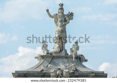 The Equestrian Statue Of Emperor Carol VI On The Third Gate Of Carolina White Fortress Built In 1739 In Alba Iulia, Romania.