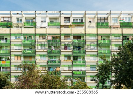 DEBRECEN, HUNGARY - AUGUST 23, 2014: Apartment Buildings On Market Street Or Piac Utca, One Of The Most Important Streets In Debrecen.