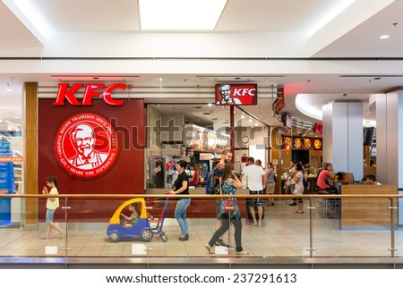 DEBRECEN, HUNGARY - AUGUST 30, 2014: Kentucky Fried Chicken Restaurant is a fast food restaurant chain headquartered in United States specialized in chicken.