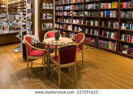 DEBRECEN, HUNGARY - AUGUST 30, 2014: Famous International Books For Sale In Libri Book Store, one of the largest retail booksellers in Hungary.