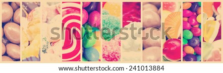 Retro Photo Of Sweet Candies Background Collage Set
