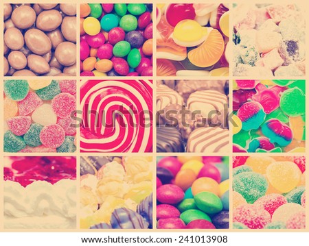 Retro Photo Of Sweet Candies Background Set
