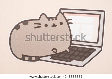 BUCHAREST, ROMANIA - JANUARY 31, 2015: Pusheen The Cat Mouse Pad Texture. Pusheen is an animated webcomic series created in 2010 that depicts the life and dreams of the titular gray tabby cat.
