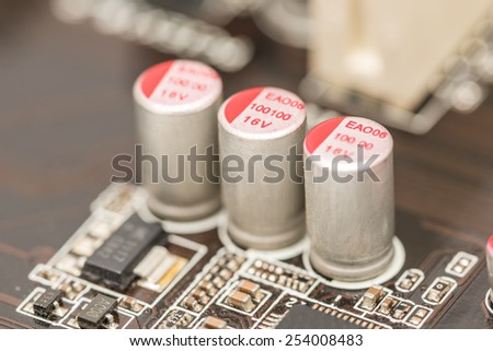 Computer Chip Capacitors And Resistors On Motherboard