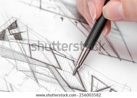Architect Hand Drawing House Plan Sketch With Pencil