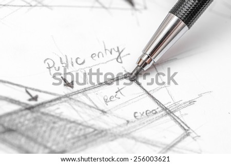 Architect Drawing House Plan Sketch With Pencil