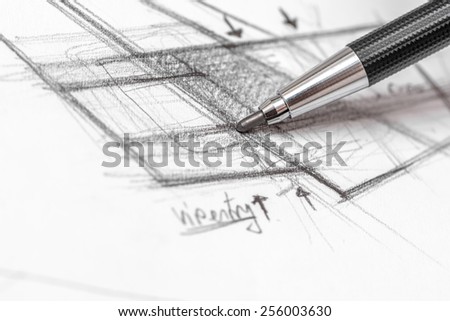 Architect Drawing House Plan Sketch With Pencil