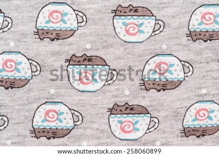 BUCHAREST, ROMANIA - MARCH 02, 2015: Pusheen The Cat Shorts Closeup Texture. Pusheen is an animated webcomic series created in 2010 that depicts the life and dreams of the titular gray tabby cat.