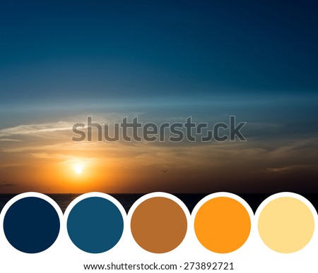 Color Palette Of Blue And Orange Sun Rise Over The Ocean