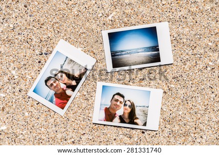 Instant Photos Of Young Boyfriend And Girlfriend On The Beach