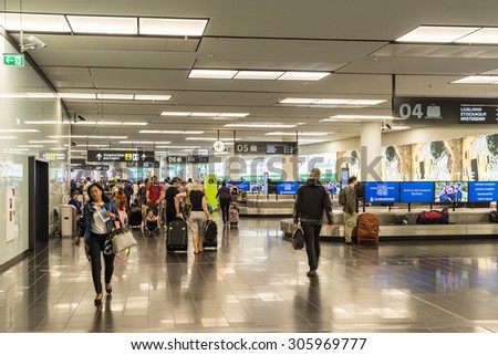 VIENNA, AUSTRIA - AUGUST 03, 2015: Passengers On Vienna International Airport.