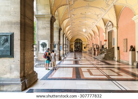 VIENNA, AUSTRIA - AUGUST 03, 2015: The University of Vienna (Universitat Wien) is a public university founded by Duke Rudolph IV in 1365 and is the oldest university in the German-speaking world.