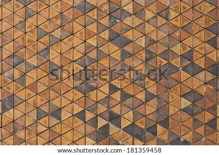 Pattern of triangular clay tiles, honeycomb tile pattern, yellow wall, Terra Cotta Tiles, Terracotta, earth tiles, triangular bricks