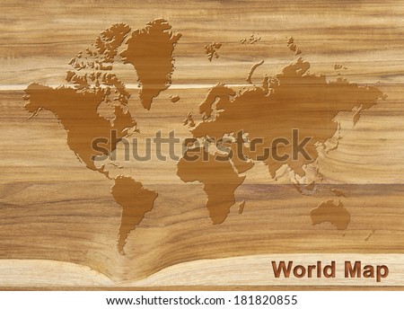 World map on wood, water drop on texture of brown wood background, world map made from water