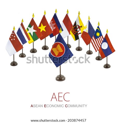 national flags for the AEC countries, asean economic community isolated on white background