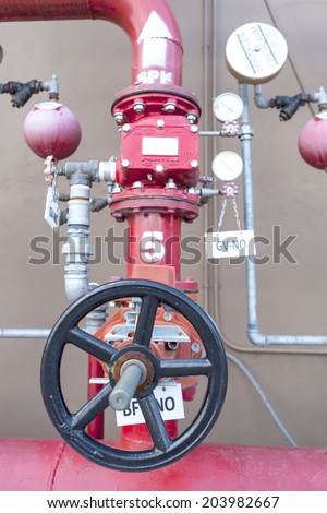 the water sprinkler system control, fire fighting pipeline, red