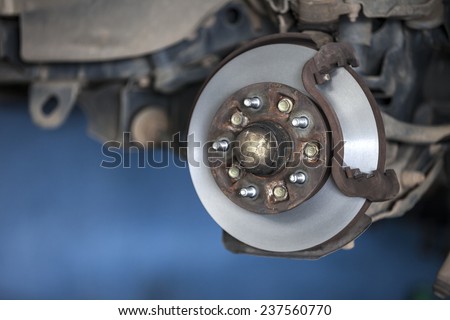 car wheel hub, disc, plate, rusted rotor, rusting bearing, used