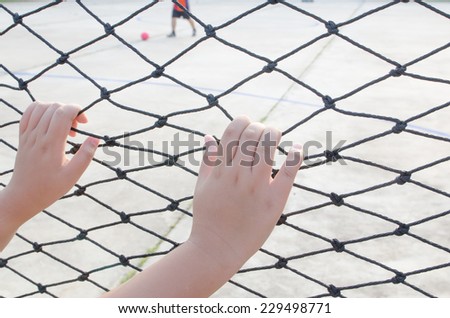 Hands with net, Hands with rope mesh fence
