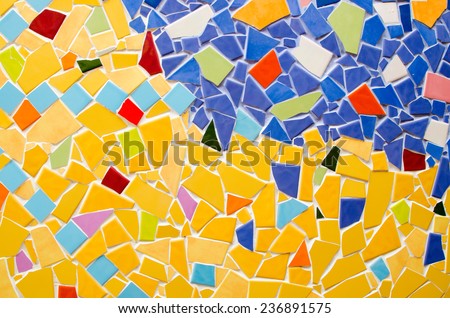 art tile wall made from crack tile, background made of ceramic tiles.