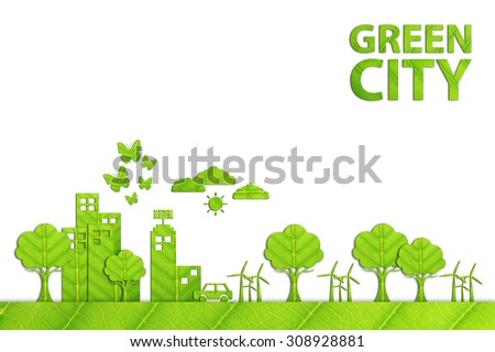 Green city - Ecology concept made from green leaf.