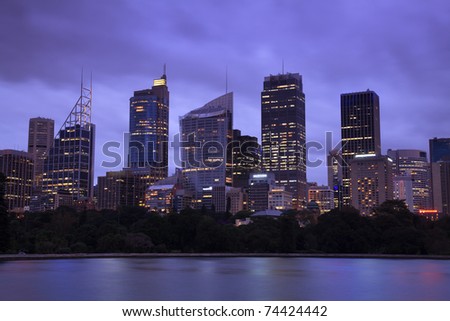 Sydney city CBD skyscrapers cityscape twilight panoramic close-up image