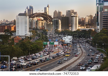 sydney city highway full of cars traffic jam rush hour toll street motor road commuter delays