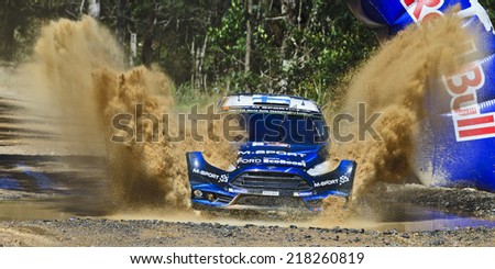 COFFS HARBOUR, AUSTRALIA - SEP 14: Finnish crew M. HIRVONEN J. LEHTINEN M-Sport World Rally in a Ford Fiesta RS WRC 2014 race in Coffs Harbour , Australia on 14 September 2014
