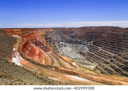 Top to bottom of the biggest australian gold mine - super pit in Kalgoorlie, Western AUstralia, on a sunny summer day.