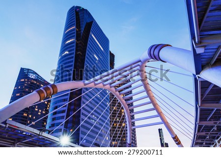 Bangkok nights with Building architecture style modern ,business area in thailand