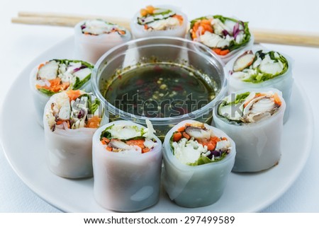 Thai food ,With vegetables and fish ingredients lettuce in noodle tube