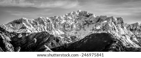 Northern Grigna after heavy snowfall in black and white