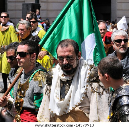 spanish people in fiesta - moors and christians, alcoy-spain, april 2008
