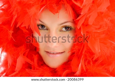beautiful girl with red feathers