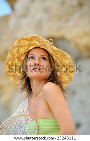 beautiful young woman with fishing net