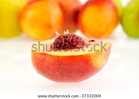 closeup of juicy ripen peaches
