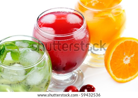 various natural fresh juice and fruits