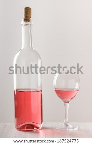 Rose wine in bottle and wine glass