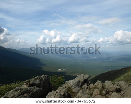 View along the Jewel trail which goes up Mt. Washington in the White Mountains of New Hampshire. The view is during the summer