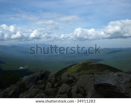 View along the Jewel trail which goes up Mt. Washington in the White Mountains of New Hampshire. The view is during the summer